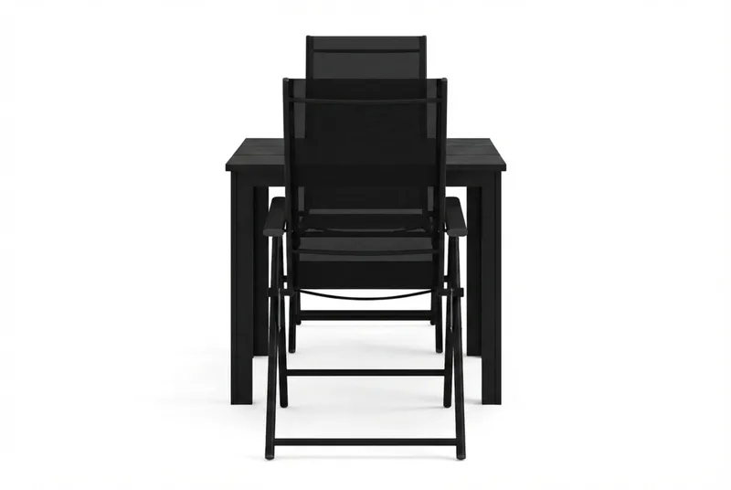 Tunis utomhus caféset 70x70 cm med 2 Sanna positionsstolar - Svart/Svart - Utemöbler - Balkong - Balkongmöbler - Balkonggrupper