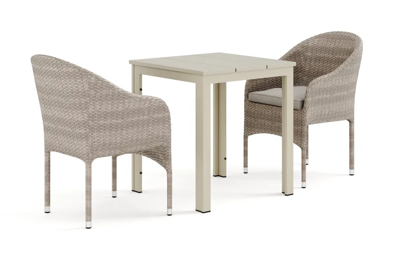Tunis utomhus caféset 70x70 cm med 2 Thor fåtöljer, Beige/Beige