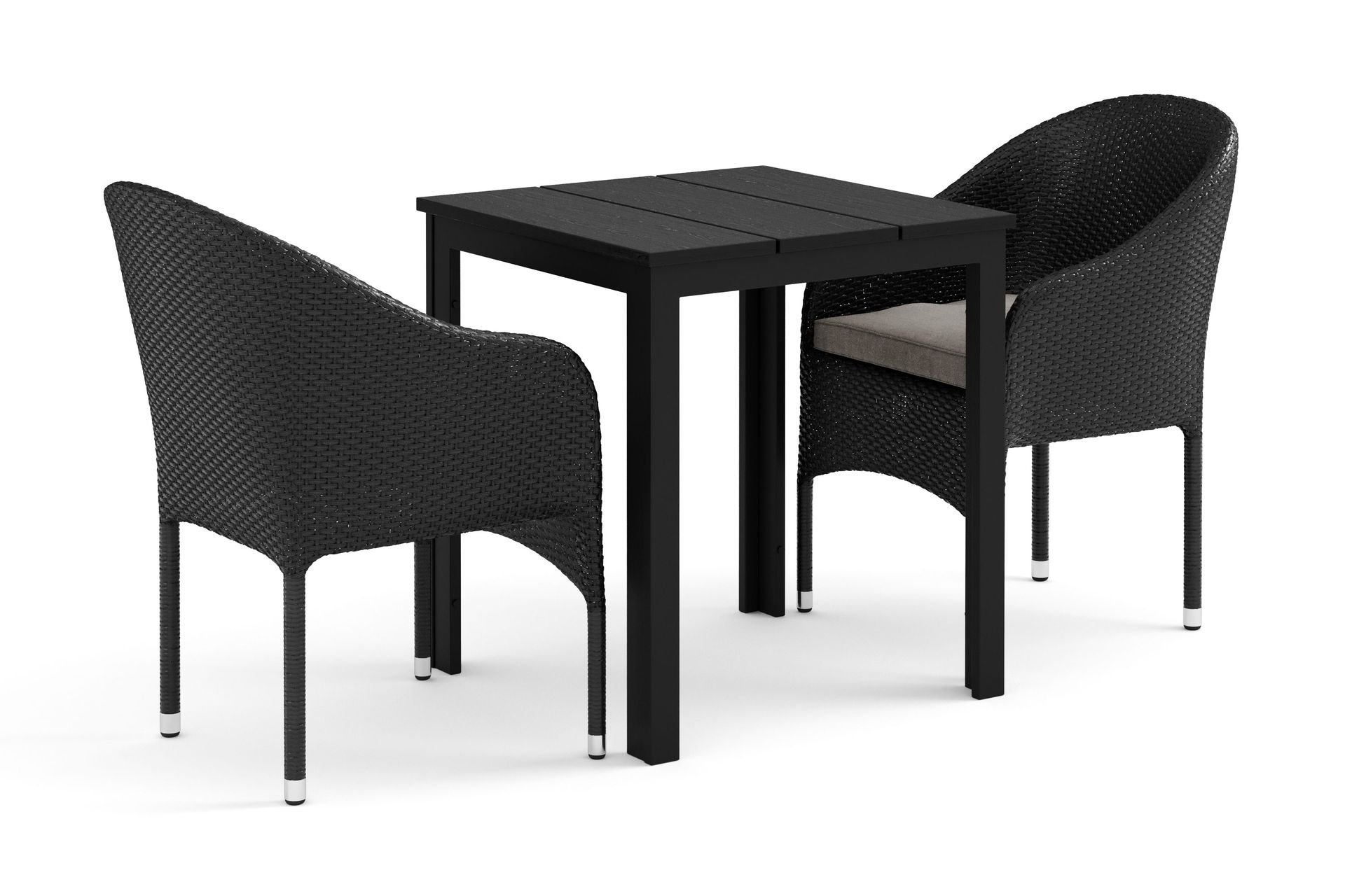 Tunis utomhus caf&eacute;set 70x70 cm med 2 Thor f&aring;t&ouml;ljer - Svart/Svart