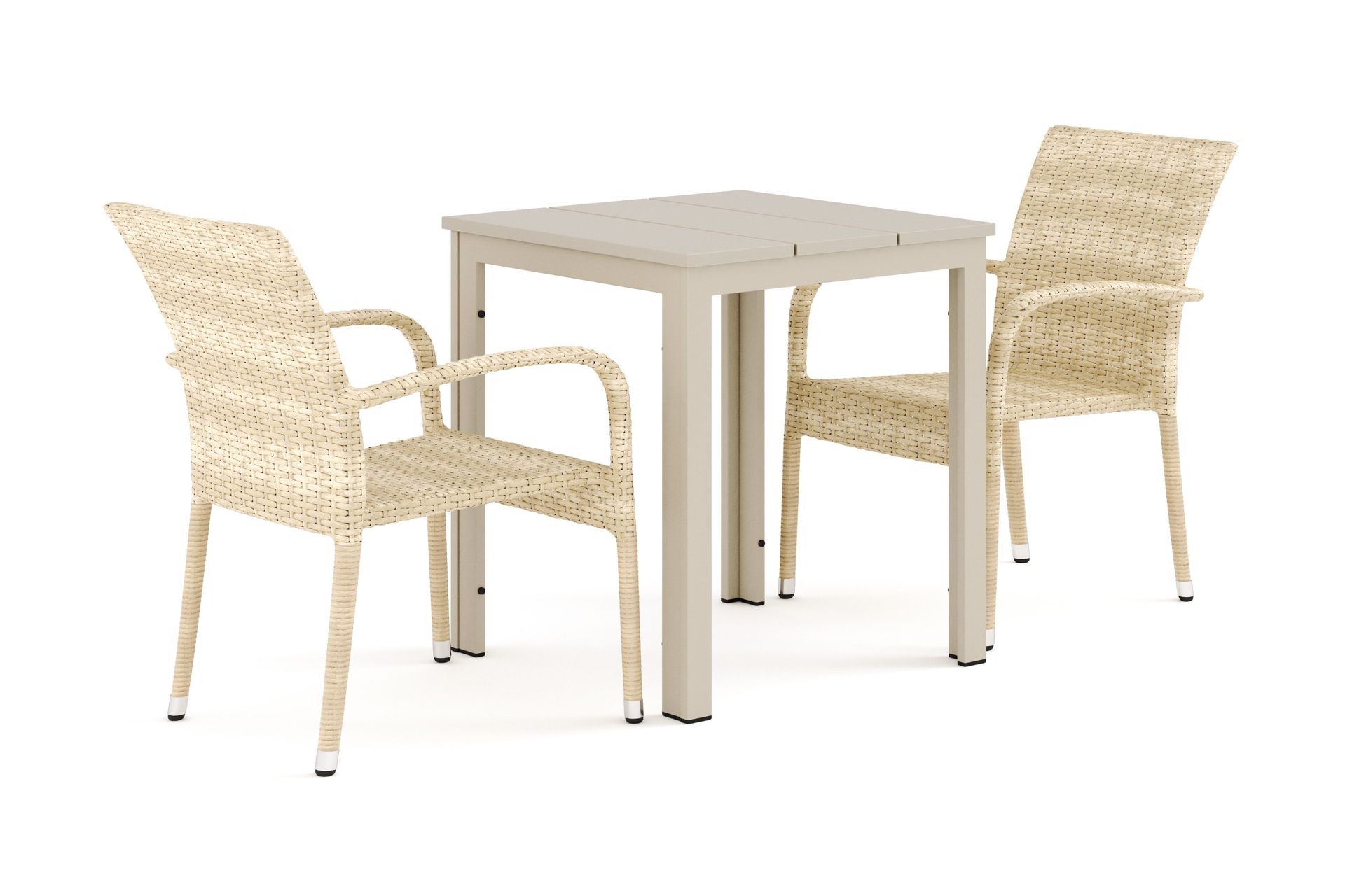 Tunis utomhus caf&eacute;set 70x70 cm med 2 Thor Light utef&aring;t&ouml;ljer - Beige/Beige