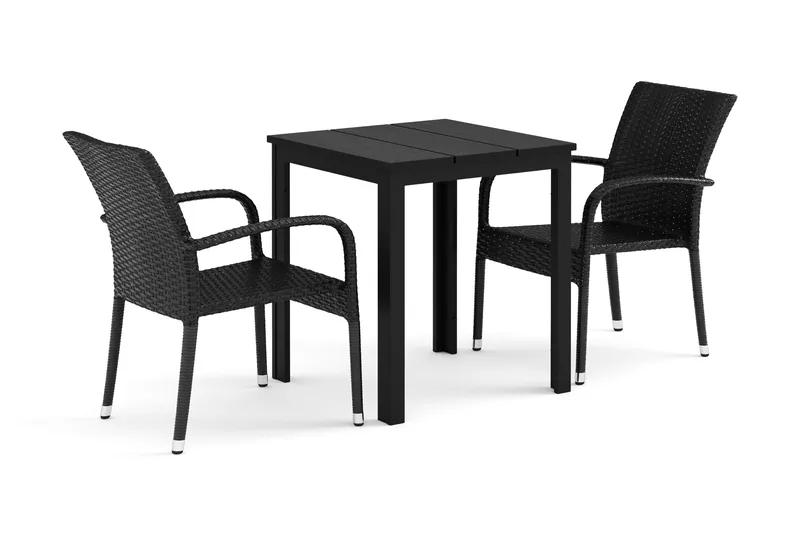Tunis utomhus caféset 70x70 cm med 2 Thor Light utefåtöljer - Svart/Svart - Utemöbler - Utegrupp - Matgrupper utomhus