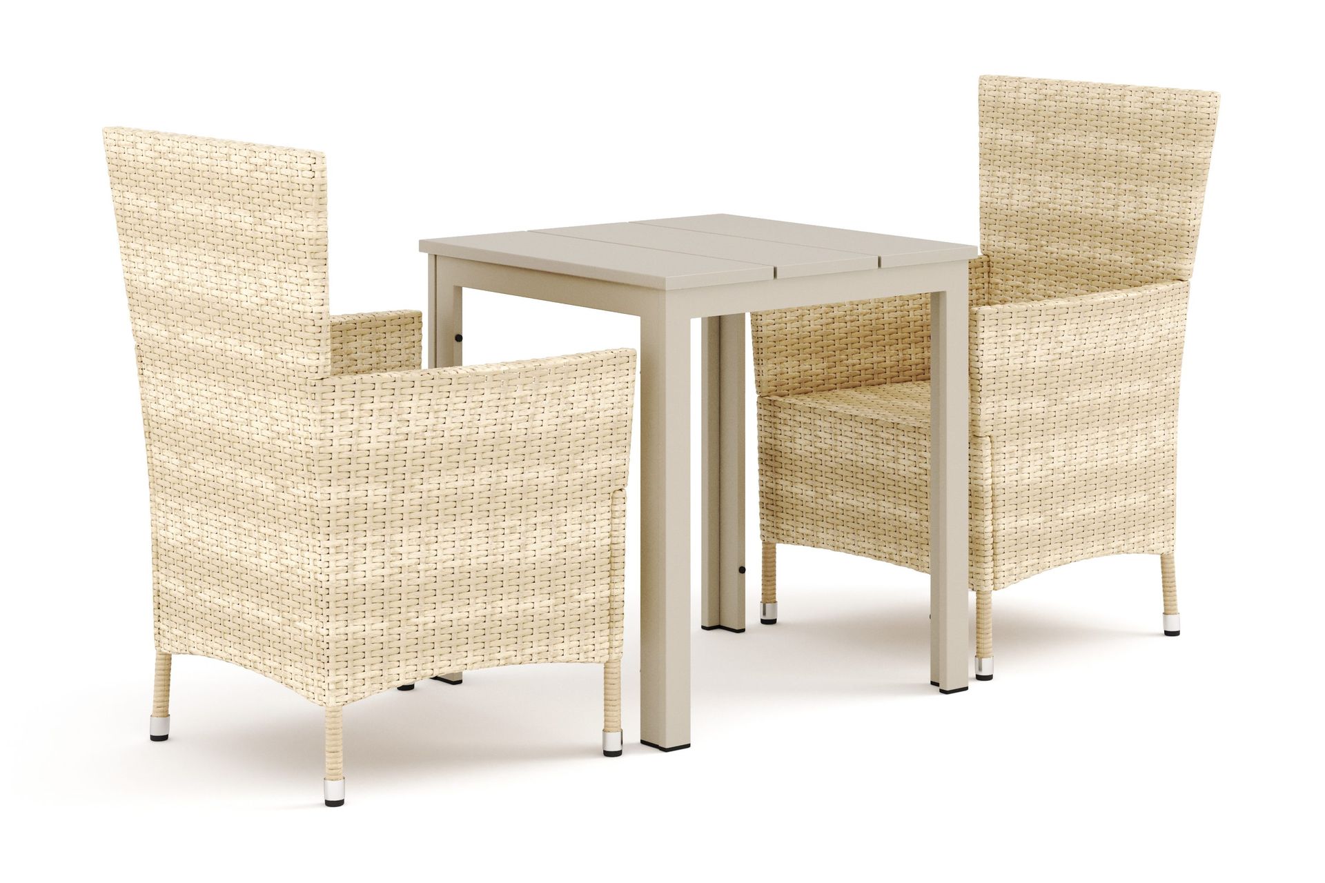 Tunis utomhus caf&eacute;set 70x70 cm med 2 Thor utef&aring;t&ouml;ljer - Beige/Beige