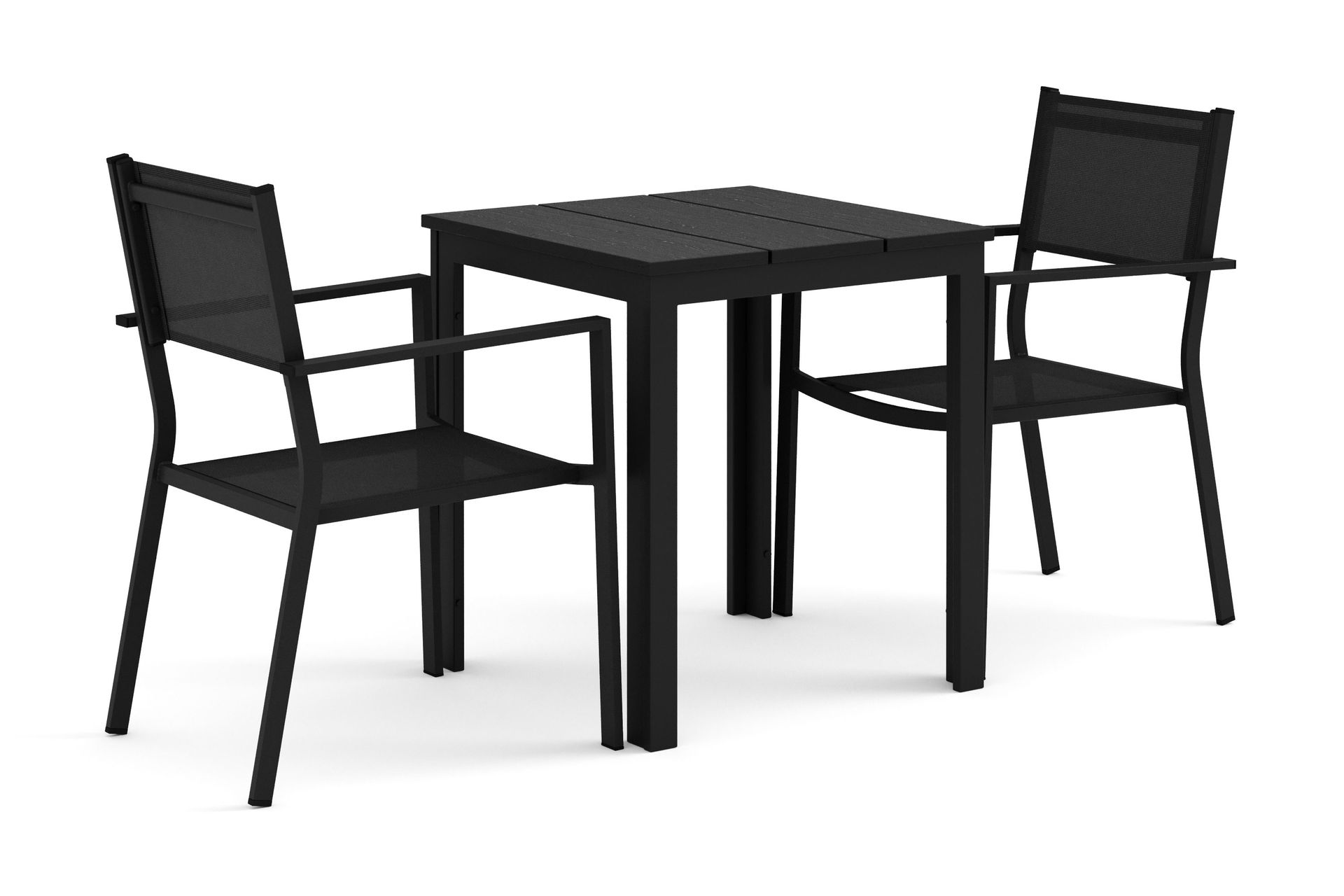 tunis utomhus caféset 70x70 cm med 2 tunis stapelstolar - svart/svart