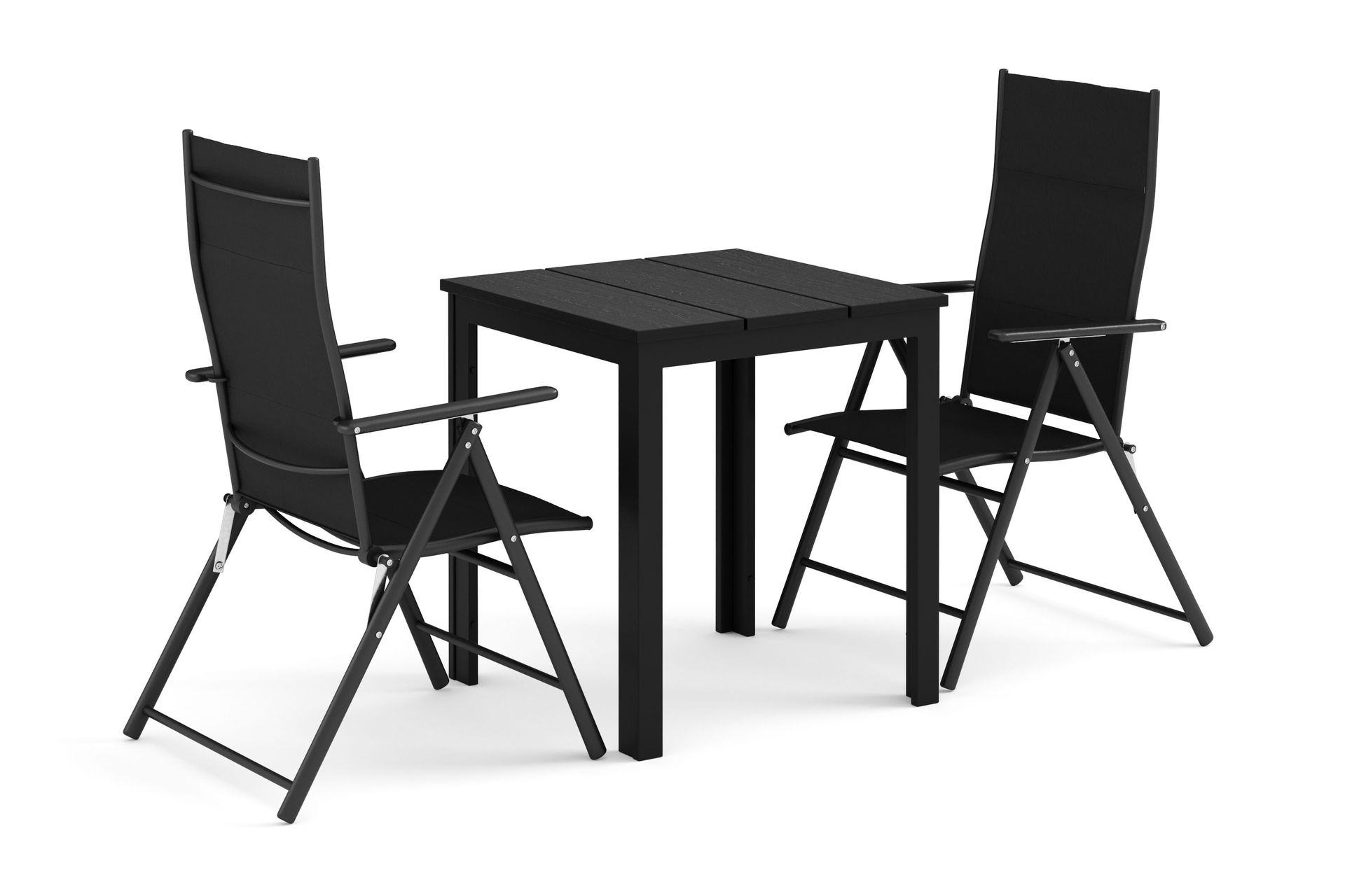 tunis utomhus caféset 70x70 cm med 2 positionsstolar - svart/svart