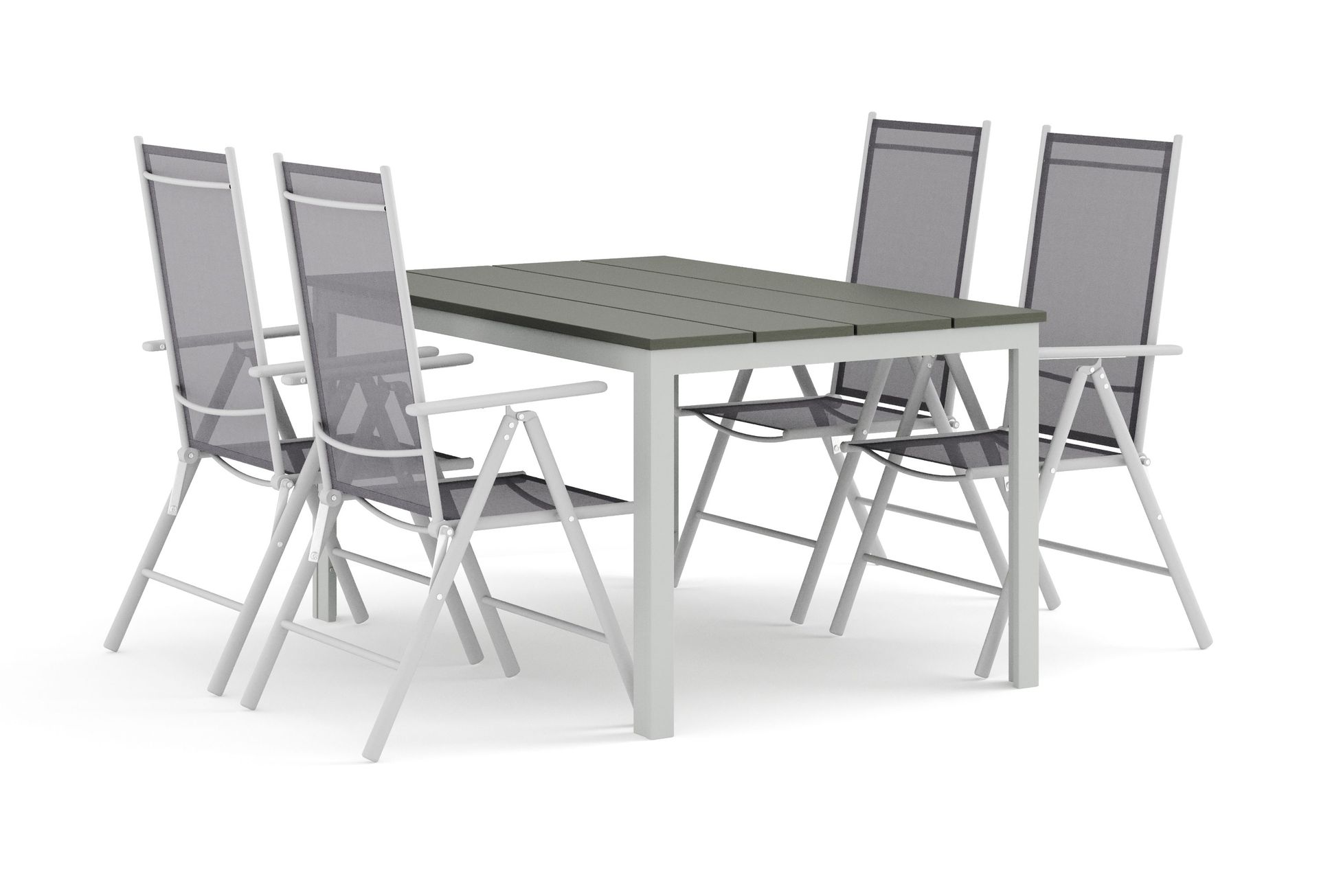 Tunis utomhus matgrupp 140x90 cm med 4 Maggie positionsstolar - Vit/Gr&aring;