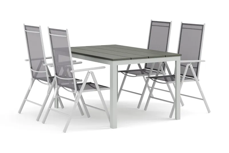 Tunis utomhus matgrupp 140x90 cm med 4 Maggie positionsstolar - Vit/Grå - Utemöbler - Utegrupp - Matgrupper utomhus