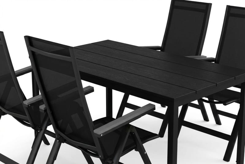 Tunis utomhus matgrupp 140x90 cm med 4 Monaco Light positionsstolar - Svart/Svart - Utemöbler - Utegrupp - Matgrupper utomhus