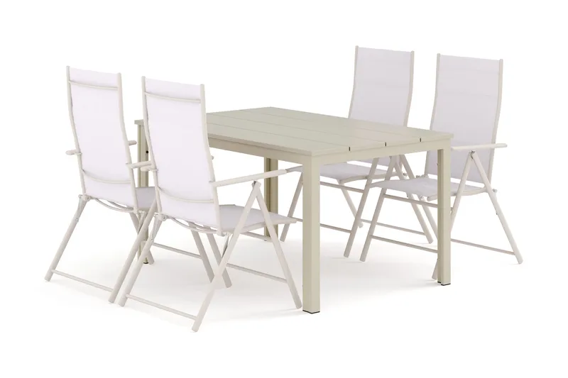 Tunis utomhus matgrupp 140x90 cm med 4 Sanna positionsstolar - Beige/Beige - Utemöbler - Utegrupp - Matgrupper utomhus
