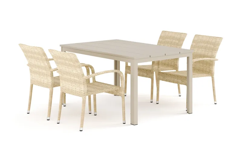 Tunis utomhus matgrupp 140x90 cm med 4 Thor Light utefåtöljer - Beige/Beige - Utemöbler - Utegrupp - Matgrupper utomhus