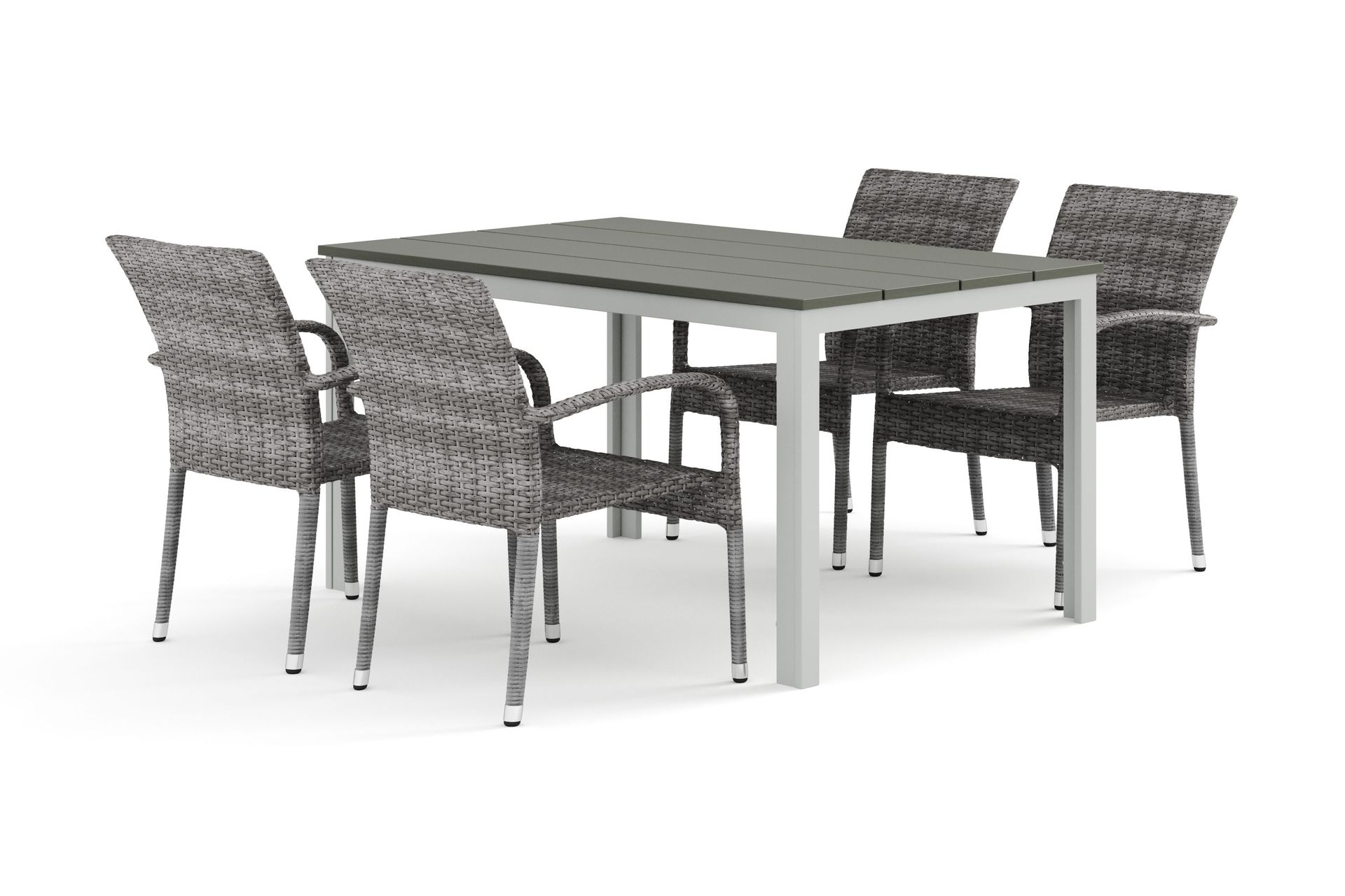 Tunis utomhus matgrupp 140x90 cm med 4 Thor Light utef&aring;t&ouml;ljer - Vit/Gr&aring;