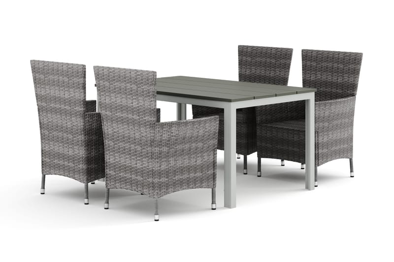 Tunis utomhus matgrupp 140x90 cm med 4 Thor utefåtöljer, Vit/Grå
