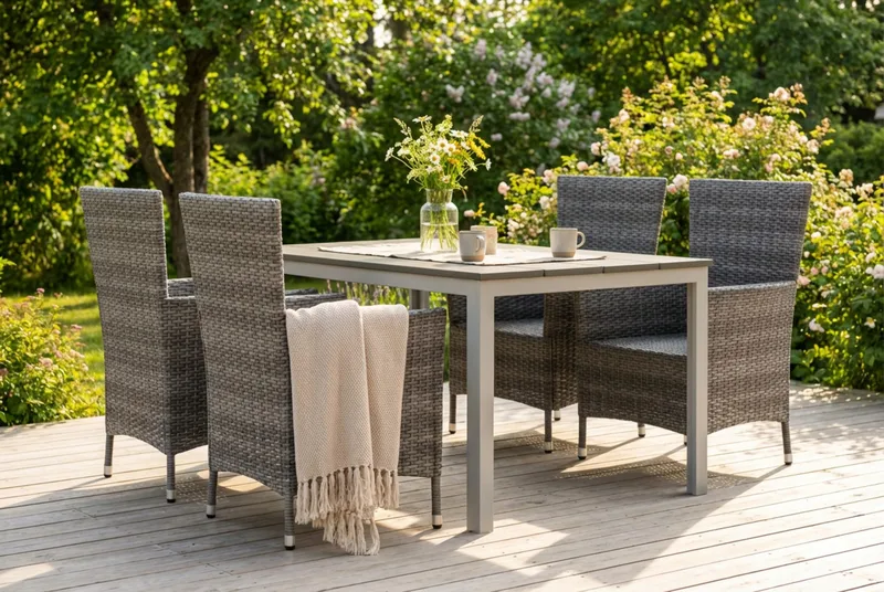Tunis utomhus matgrupp 140x90 cm med 4 Thor utefåtöljer - Vit/Grå - Utemöbler - Utegrupp - Matgrupper utomhus