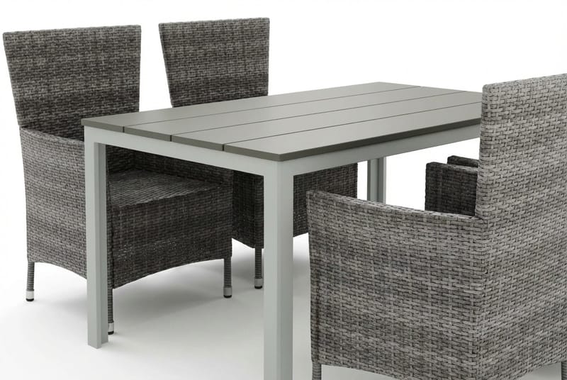 Tunis utomhus matgrupp 140x90 cm med 4 Thor utefåtöljer - Vit/Grå - Utemöbler - Utegrupp - Matgrupper utomhus