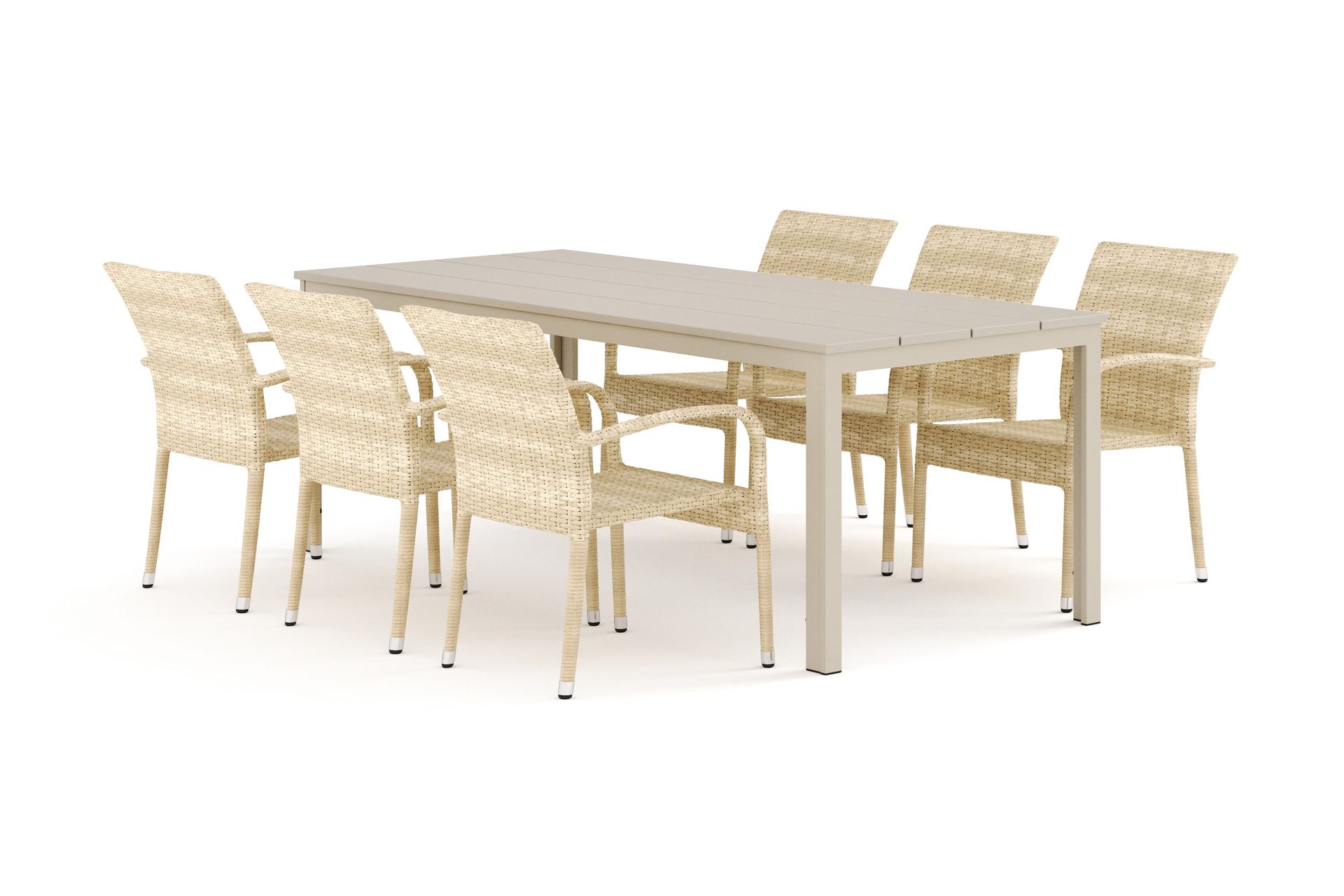 Tunis utomhus matgrupp 205x90 cm med 6 Thor Light utef&aring;t&ouml;ljer - Beige/Beige