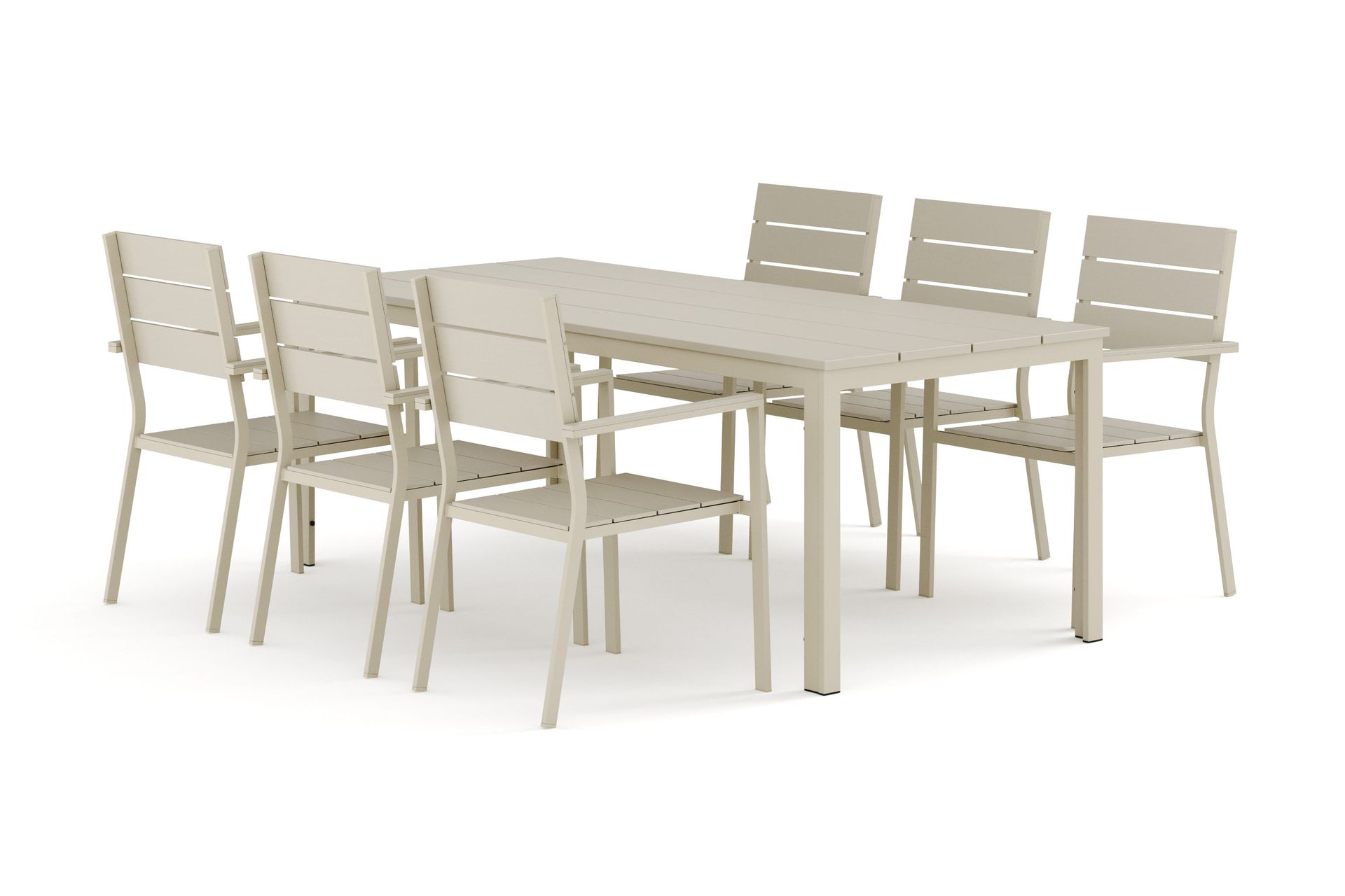 Tunis utomhus matgrupp 205x90 cm med 6 Tunis stapelstolar - Beige/Beige