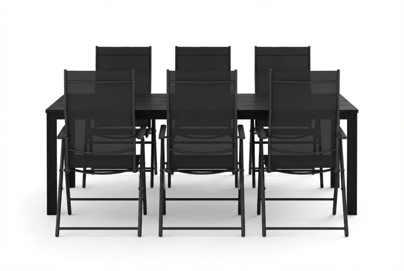 Tunis utomhus matgrupp 205x90 cm med 6 positionsstolar - Svart/Svart - Utemöbler - Utegrupp - Matgrupper utomhus