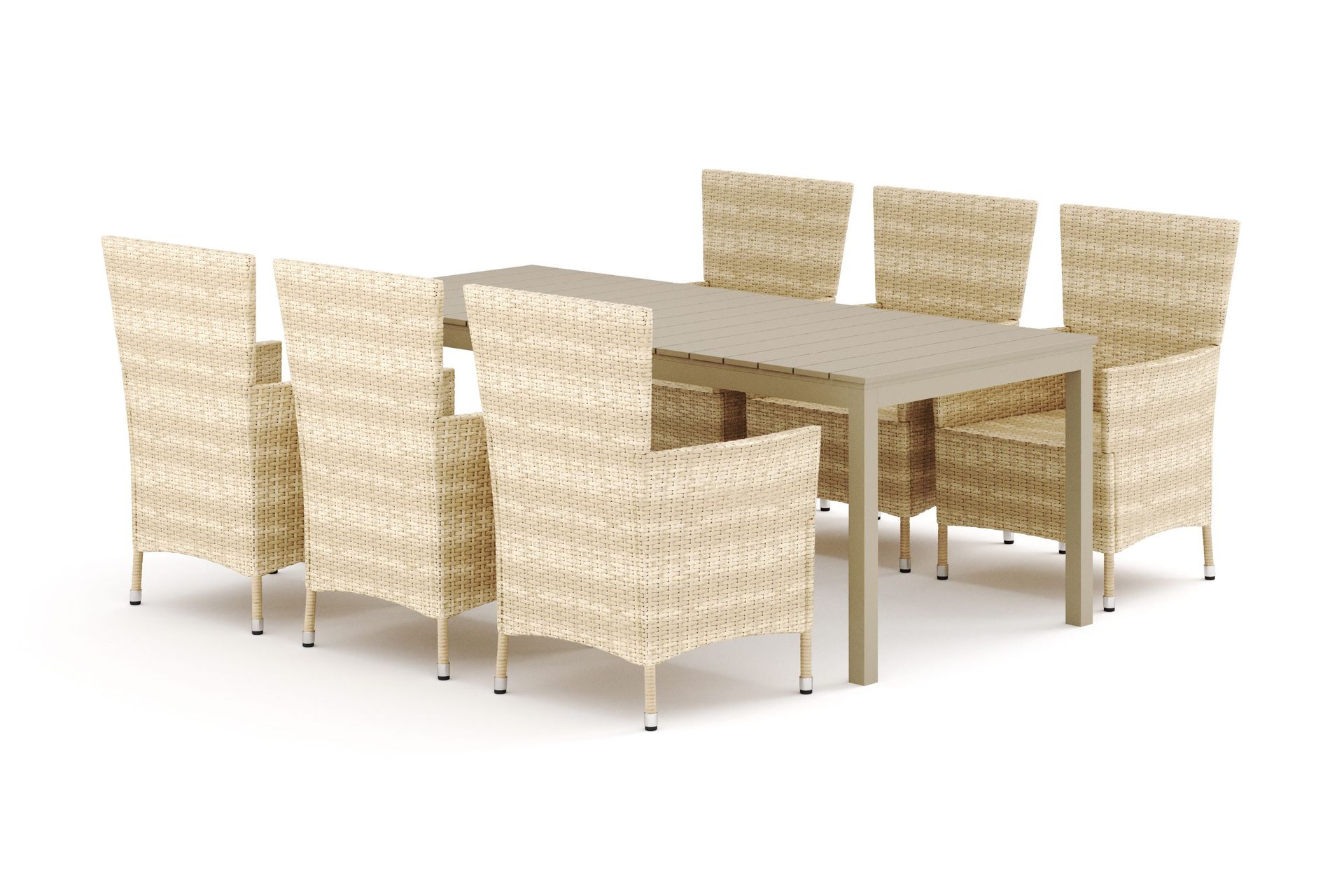 Tunis utomhus matgrupp f&ouml;rl&auml;ngningsbart 205/305x90 cm med 6 Thor utef&aring;t&ouml;ljer - Beige/Beige