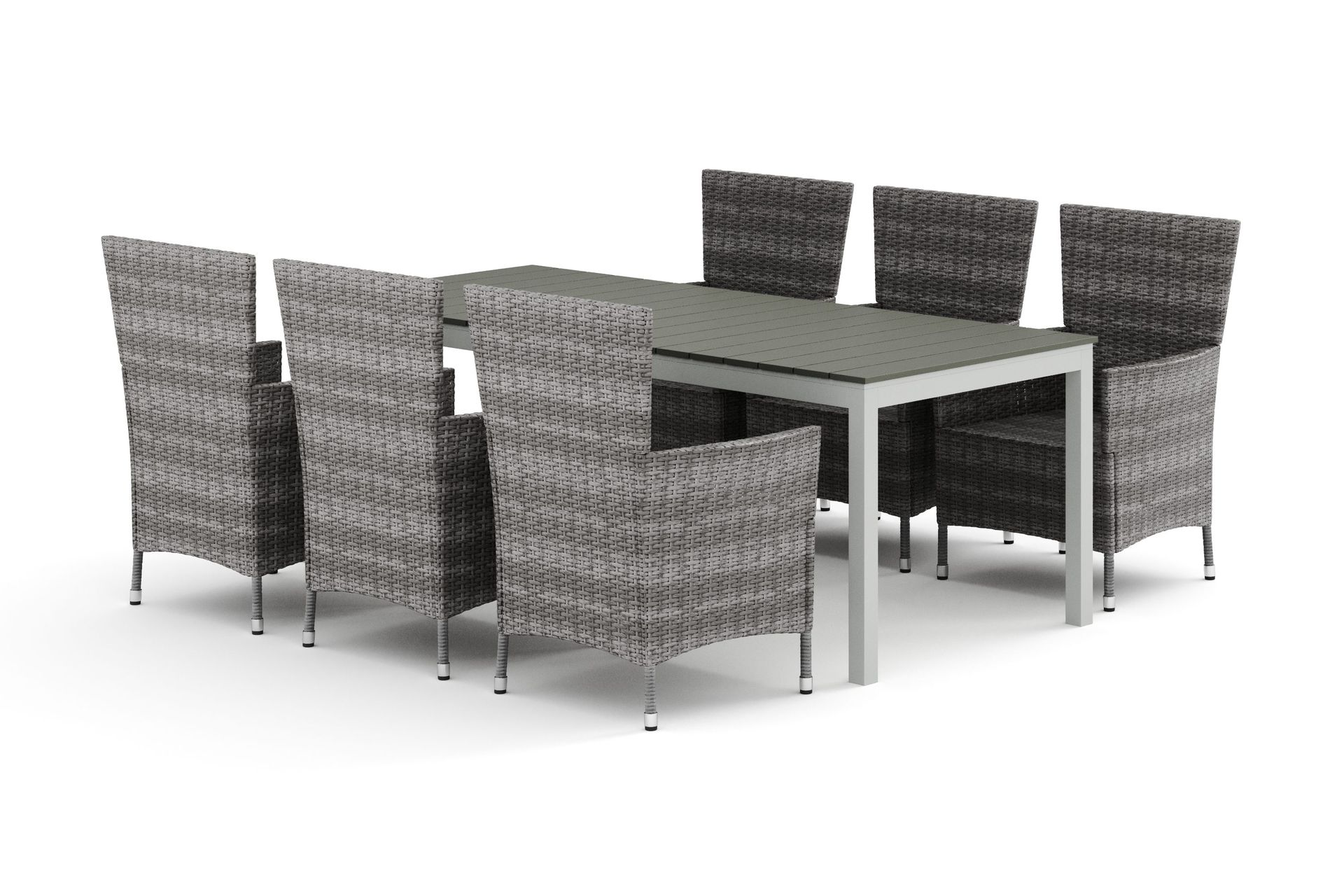 Tunis utomhus matgrupp f&ouml;rl&auml;ngningsbart 205/305x90 cm med 6 Thor utef&aring;t&ouml;ljer - Vit/Gr&aring;