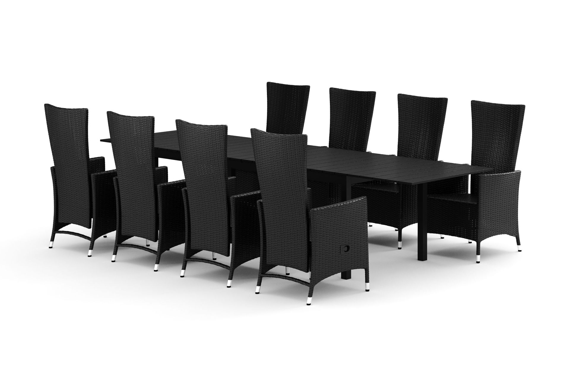 Tunis utomhus matgrupp f&ouml;rl&auml;ngningsbart 205/305x90 cm med 8 Jenny matstolar - Svart/Svart