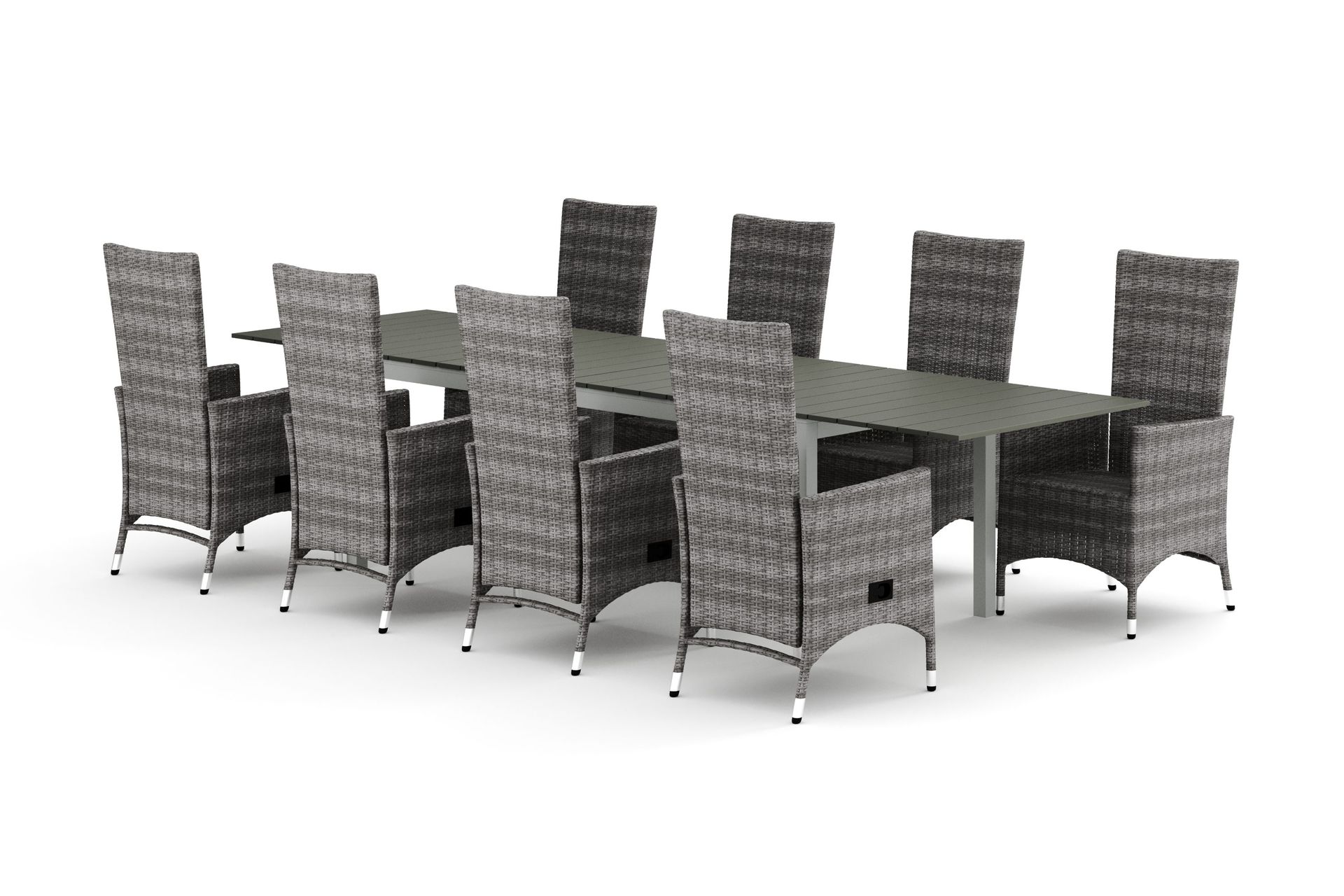 Tunis utomhus matgrupp f&ouml;rl&auml;ngningsbart 205/305x90 cm med 8 Jenny matstolar - Vit/Gr&aring;