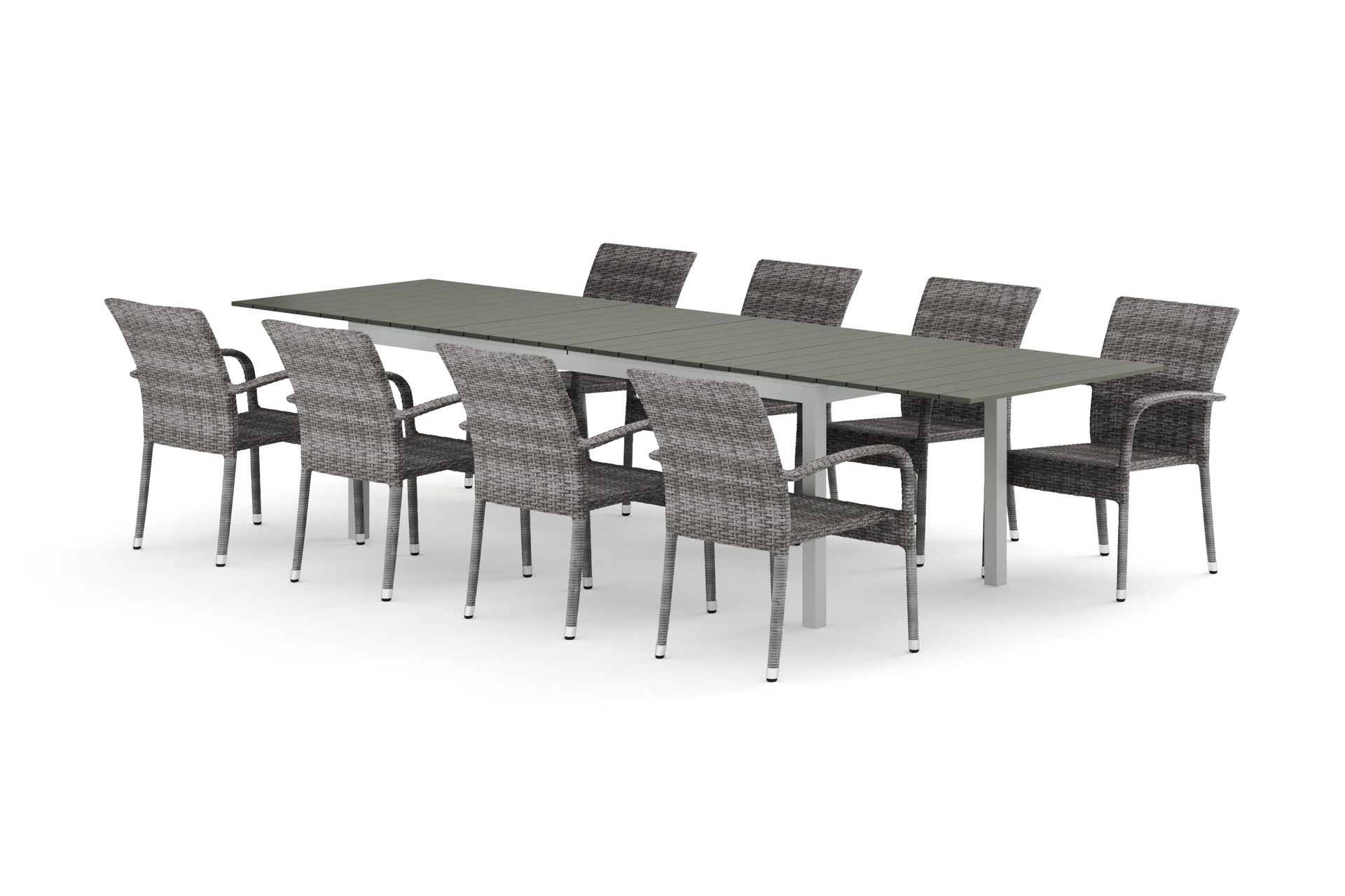 Tunis utomhus matgrupp f&ouml;rl&auml;ngningsbart 205/305x90 cm med 8 Thor Light utef&aring;t&ouml;ljer - Vit/Gr&aring;