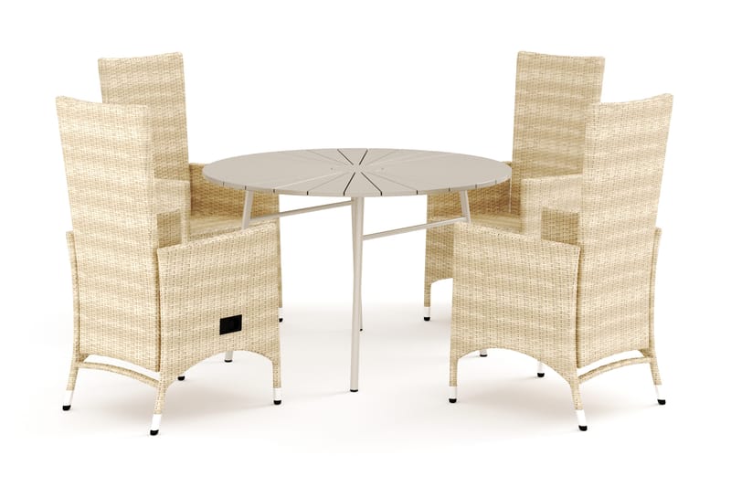 Tunis utomhus rund matgrupp 120 cm med 4 Jenny matstolar - Beige/Beige - Utemöbler - Utegrupp - Matgrupper utomhus