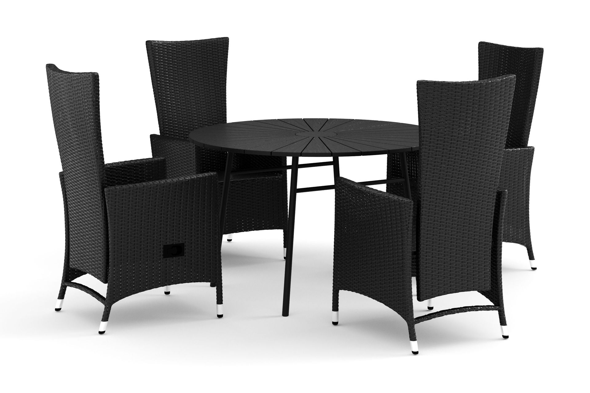 tunis utomhus rund matgrupp 120 cm med 4 jenny matstolar - svart/svart
