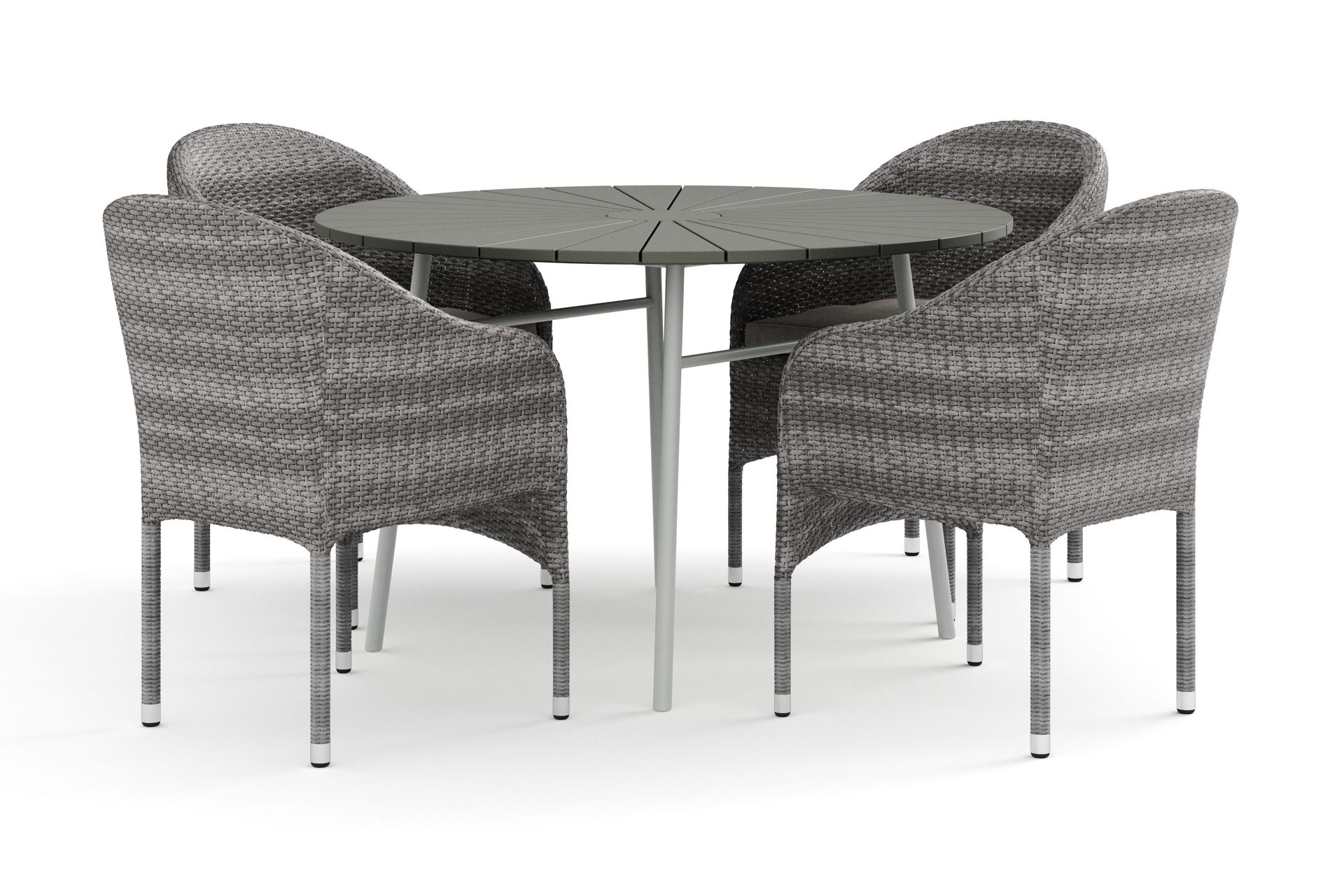 Tunis utomhus rund matgrupp 120 cm med 4 Thor f&aring;t&ouml;ljer - Vit/Gr&aring;