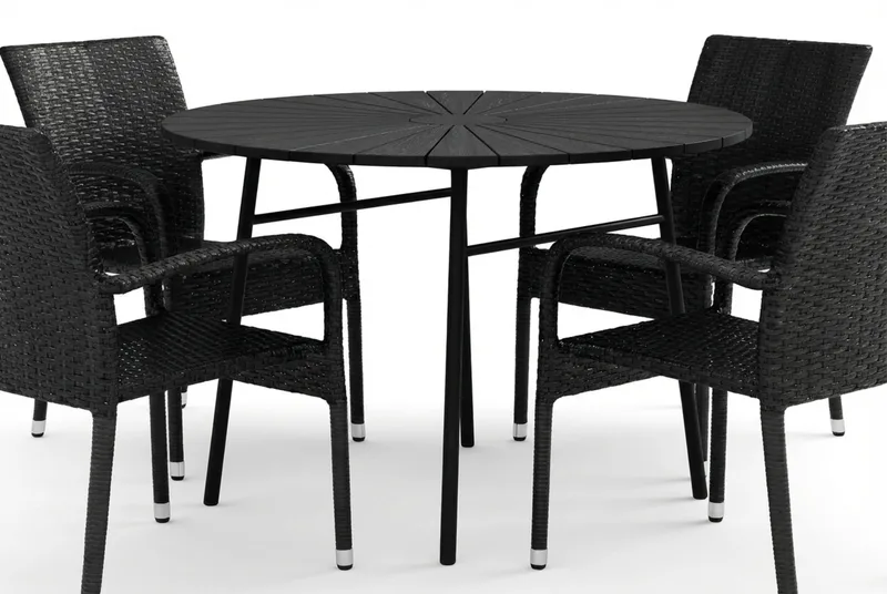 Tunis utomhus rund matgrupp 120 cm med 4 Thor Light utefåtöljer - Svart/Svart - Utemöbler - Utegrupp - Matgrupper utomhus