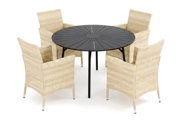 Tunis utomhus rund matgrupp 120 cm med 4 Thor utefåtöljer - Svart/Svart - Utemöbler - Utegrupp - Matgrupper utomhus