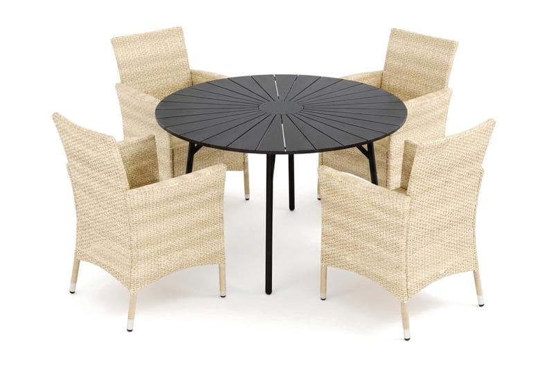 Tunis utomhus rund matgrupp 120 cm med 4 Thor utefåtöljer - Svart/Svart - Utemöbler - Utegrupp - Matgrupper utomhus