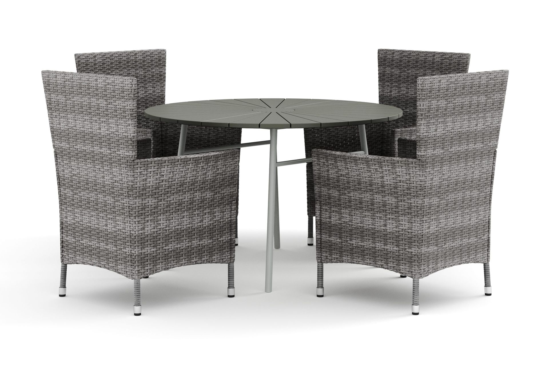 Tunis utomhus rund matgrupp 120 cm med 4 Thor utef&aring;t&ouml;ljer - Vit/Gr&aring;