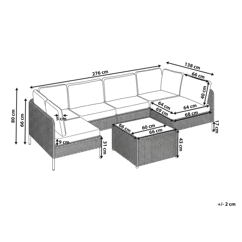 U-Formad Soffa utomhus 6-Sits Omegana Modulär Konstrotting - Beige/Svart - Utemöbler - Utegrupp - Loungegrupp