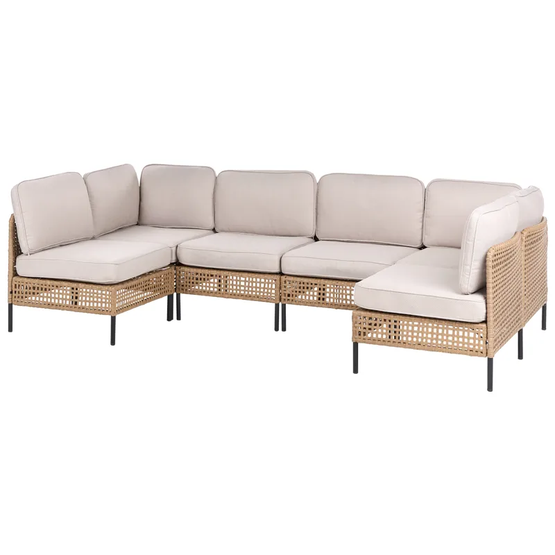 U-Formad Soffa utomhus 6-Sits Omegana Modulär Konstrotting - Beige/Svart - Utemöbler - Utegrupp - Loungegrupp