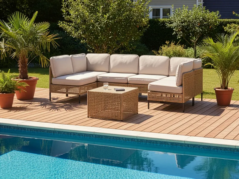U-Formad Soffa utomhus 6-Sits Omegana Modulär Konstrotting - Beige/Svart - Utemöbler - Utegrupp - Loungegrupp