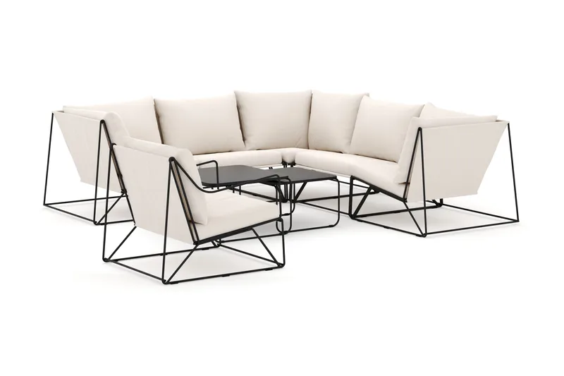 Usteryd utomhus hörnsoffa 6-sits vändbar med fåtölj, Svart/Beige