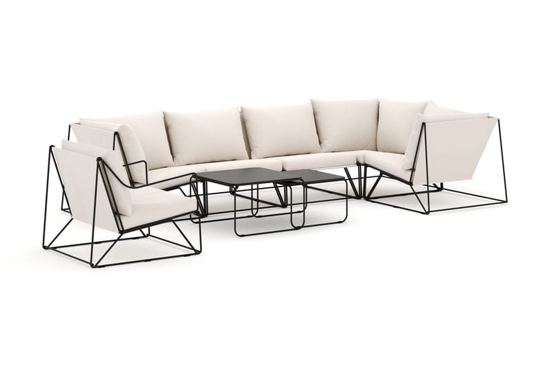 Usteryd utomhus hörnsoffa 6-sits vändbar med fåtölj - Svart/Beige - Utemöbler - Utegrupp - Loungegrupp