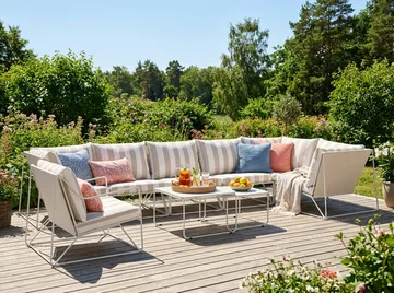 Usteryd utomhus hörnsoffa 7-sits vändbar med fåtölj - Beige/Striped - Utemöbler - Utegrupp - Loungegrupp