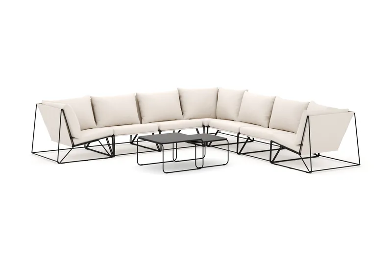 Usteryd utomhus hörnsoffa 7-sits vändbar - Svart/Beige - Utemöbler - Utegrupp - Loungegrupp
