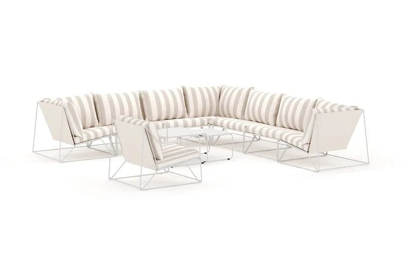 Usteryd utomhus hörnsoffa 8-sits vändbar med fåtölj, Beige/Striped