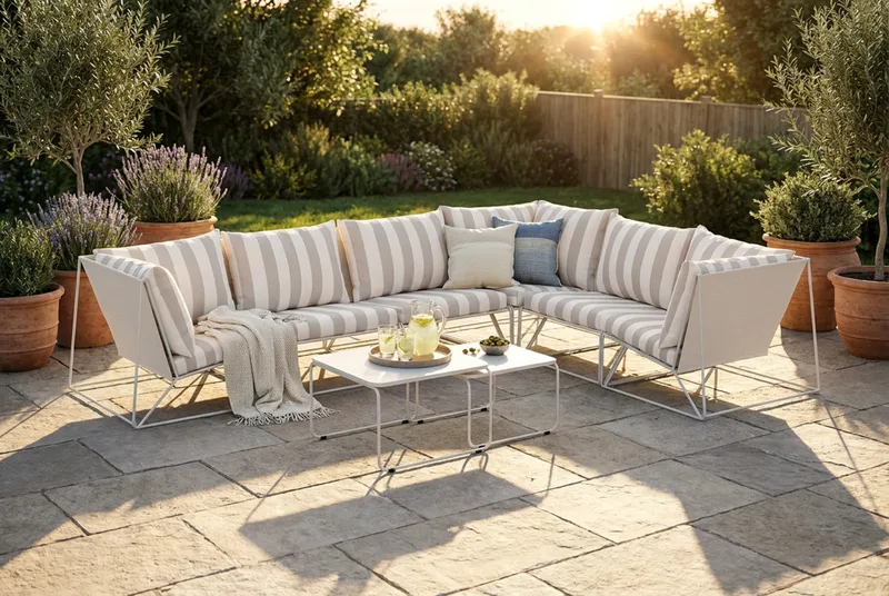 Usteryd utomhus L-soffa 6-sits vändbar - Beige/Striped - Utemöbler - Utegrupp - Loungegrupp