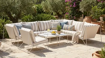 Usteryd utomhus L-soffa 7-sits vändbar med fåtölj - Beige/Striped - Utemöbler - Utegrupp - Loungegrupp
