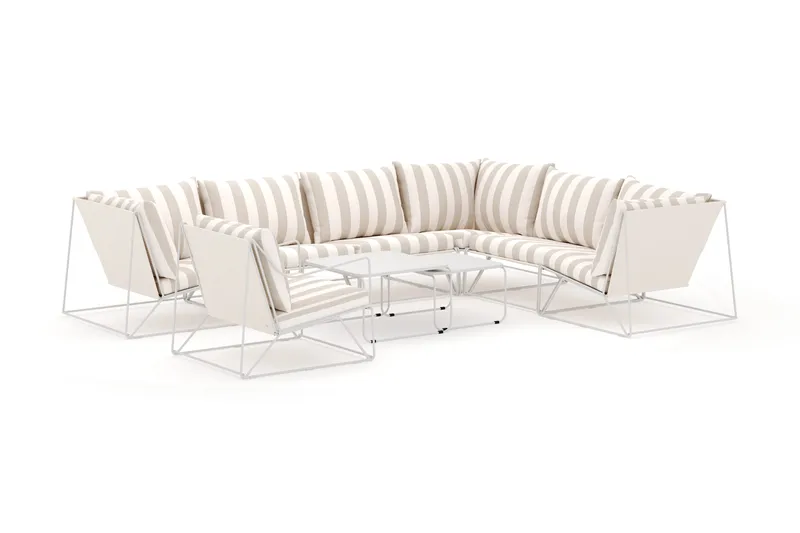 Usteryd utomhus L-soffa 7-sits vändbar med fåtölj, Beige/Striped