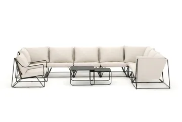 Usteryd utomhus L-soffa 8-sits vändbar med fåtölj - Svart/Beige - Utemöbler - Utegrupp - Loungegrupp