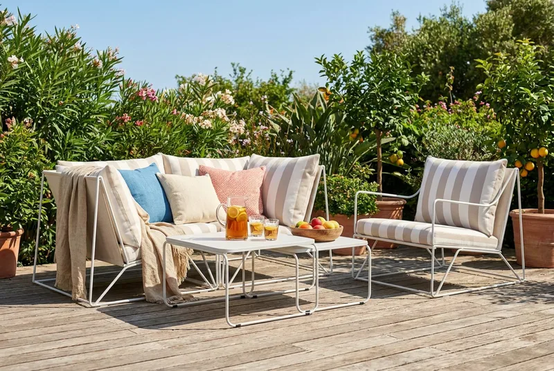 Usteryd utomhus rak 3-sits soffa med fåtölj - Beige/Striped - Utemöbler - Utegrupp - Loungegrupp