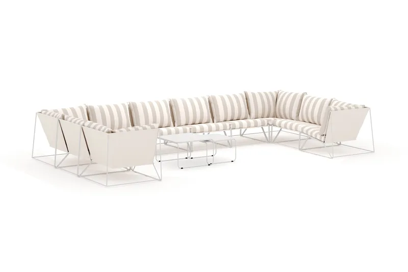 Usteryd utomhus U-soffa 10-sits med stängt avslut, Beige/Striped
