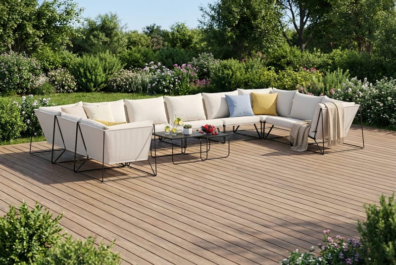 Usteryd utomhus U-soffa 10-sits med stängt avslut - Svart/Beige - Utemöbler - Utegrupp - Loungegrupp