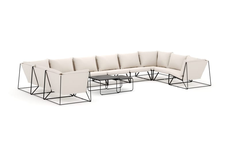 Usteryd utomhus U-soffa 10-sits med stängt avslut, Svart/Beige