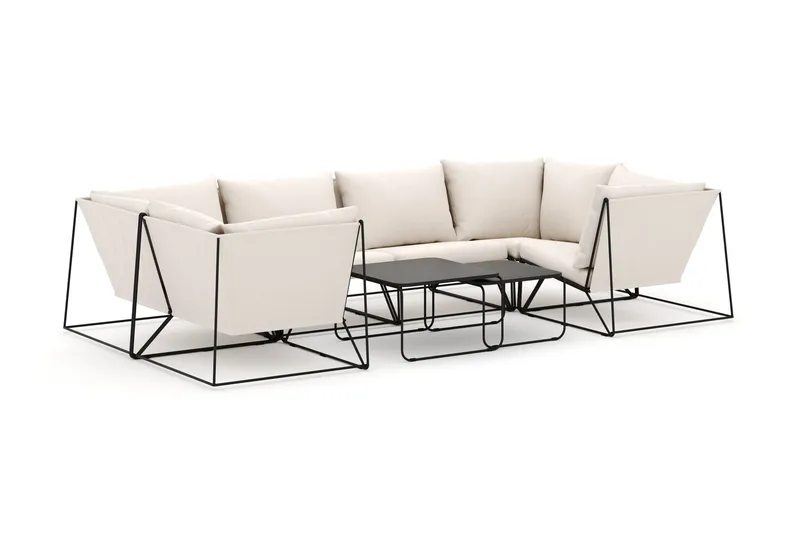 Usteryd utomhus U-soffa 6-sits med stängt avslut, Svart/Beige