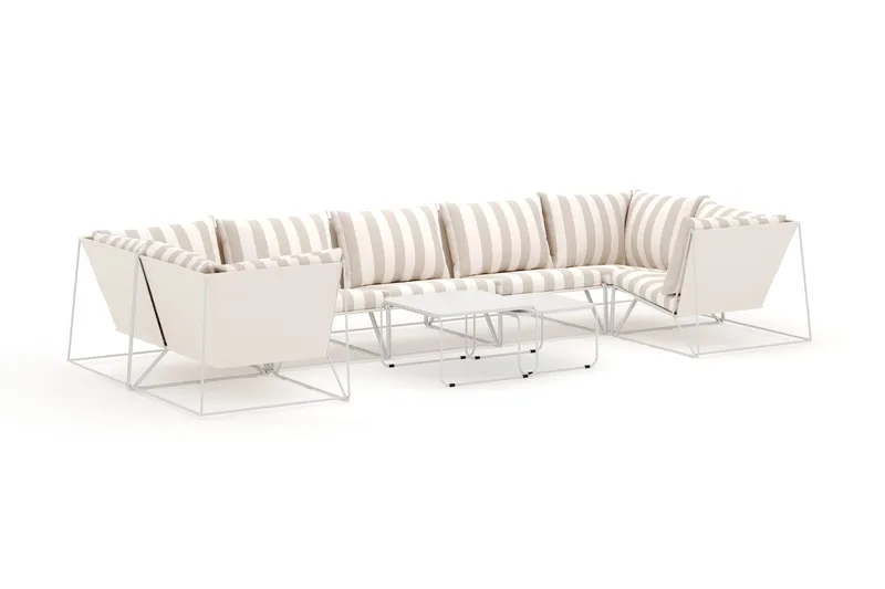 Usteryd utomhus U-soffa 7-sits med stängt avslut, Beige/Striped